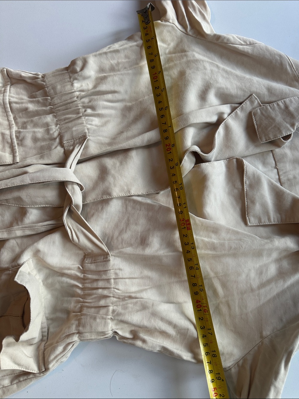 Women’s Cream Tie-Waist Utility Jacket with Front Flap Pockets - Picture 11 of 14